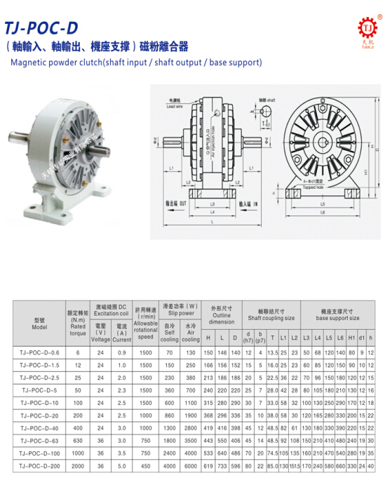 雙軸機座支撐磁粉離合器參數表 雙軸機座支撐磁粉離合器參數表